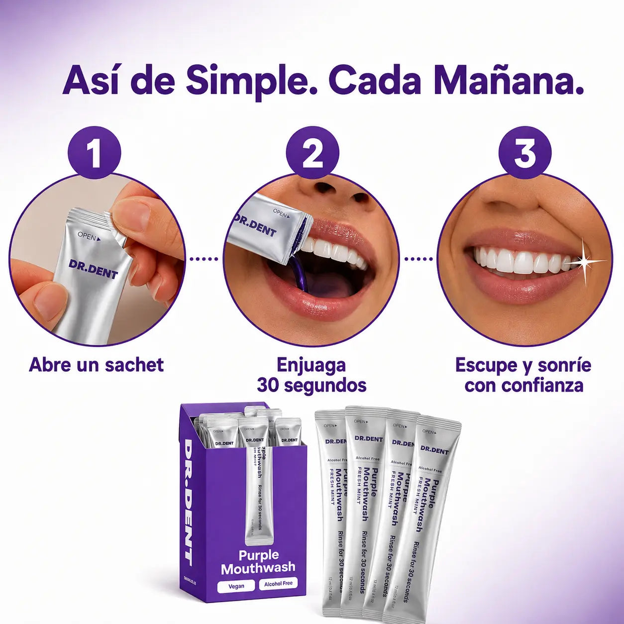 DR.DENT Purple Mouthwash Quita el Amarillo del Café de tus Dientes