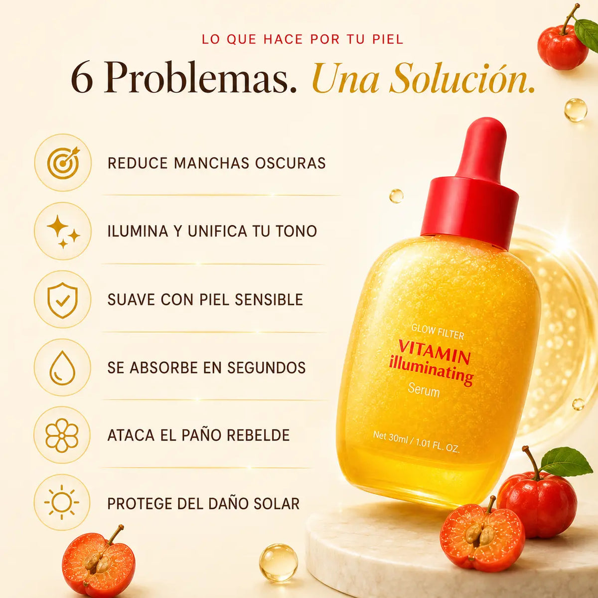 Sérum Vitamina C Piel Radiante, Sin Manchas