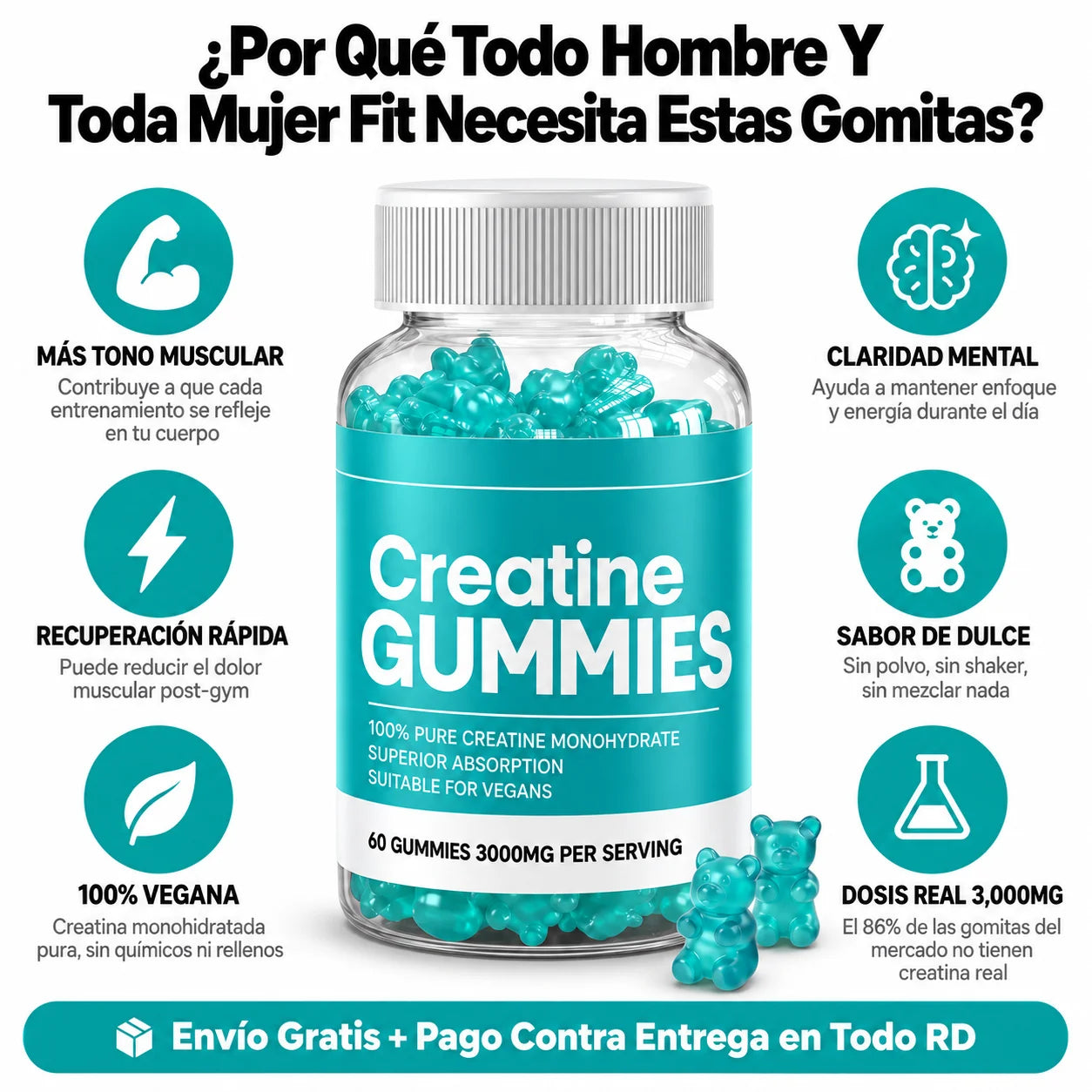 Creatine Gummies — La Gomita Que Hace Que Tu Esfuerzo en el Gym Por Fin Se Note | 60 Gomitas 3,000mg
