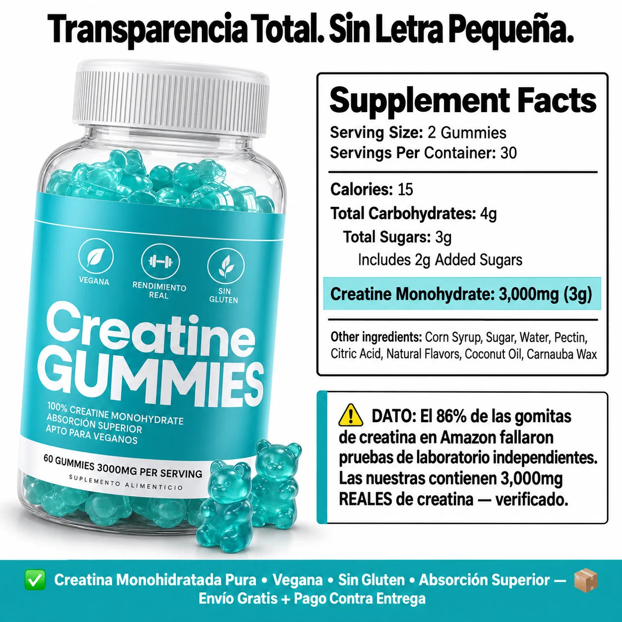 Creatine Gummies — La Gomita Que Hace Que Tu Esfuerzo en el Gym Por Fin Se Note | 60 Gomitas 3,000mg